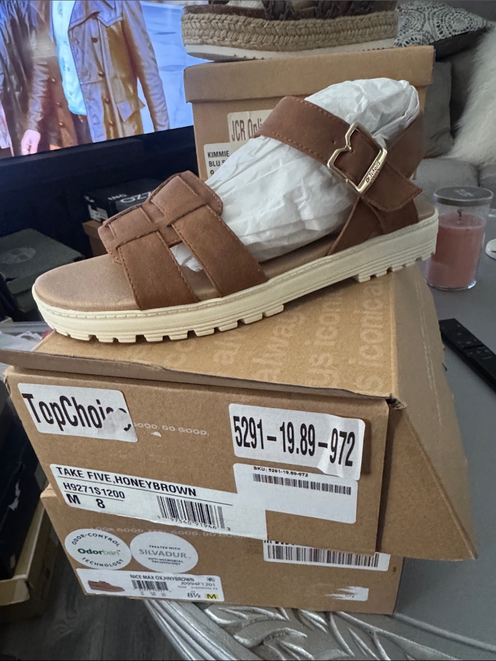 Dr. Scholl's Honey Brown Woven Ankle-Strap Sandal - Picture 6 of 7